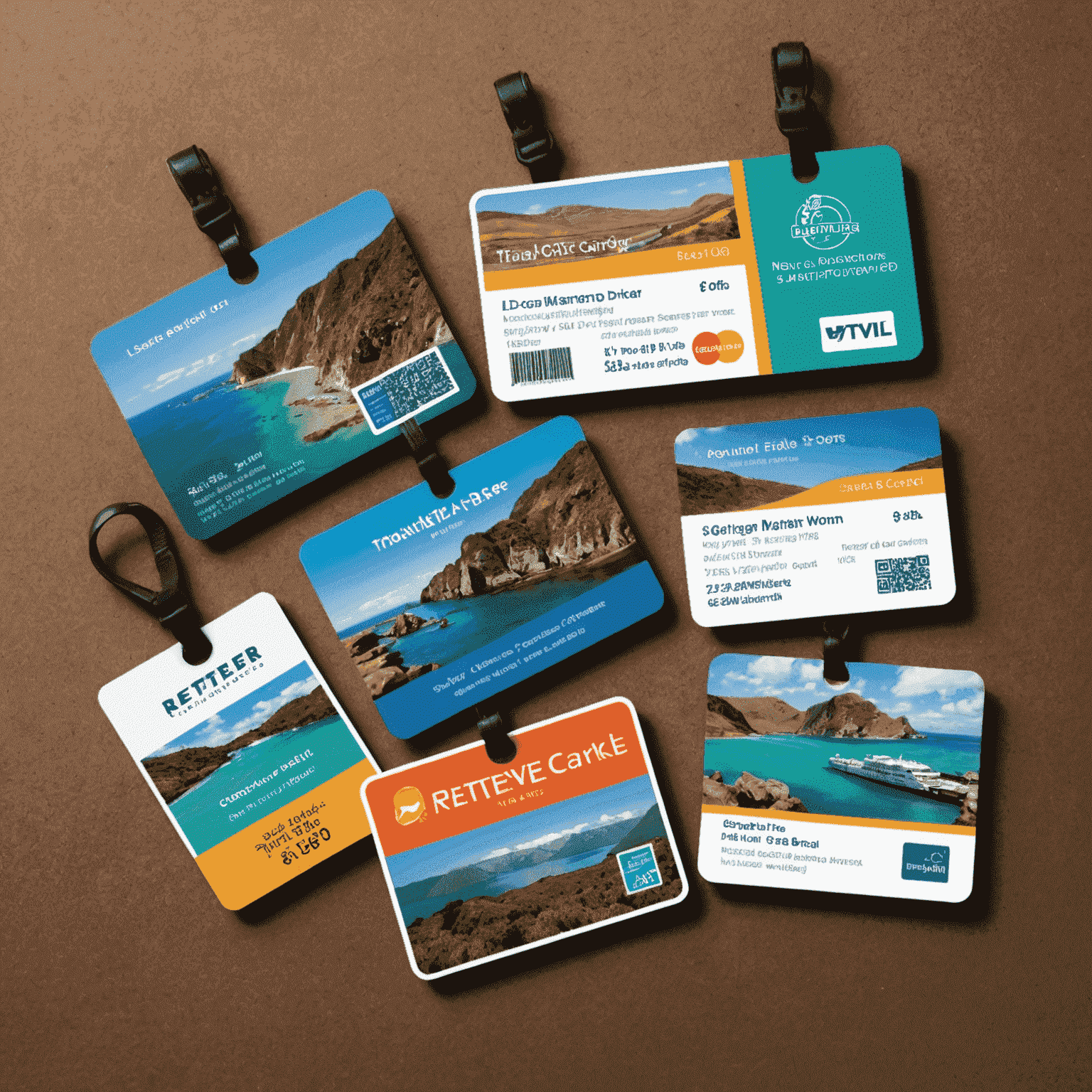 A colorful display of rtegitero.com travel cards with discount labels and special offer tags