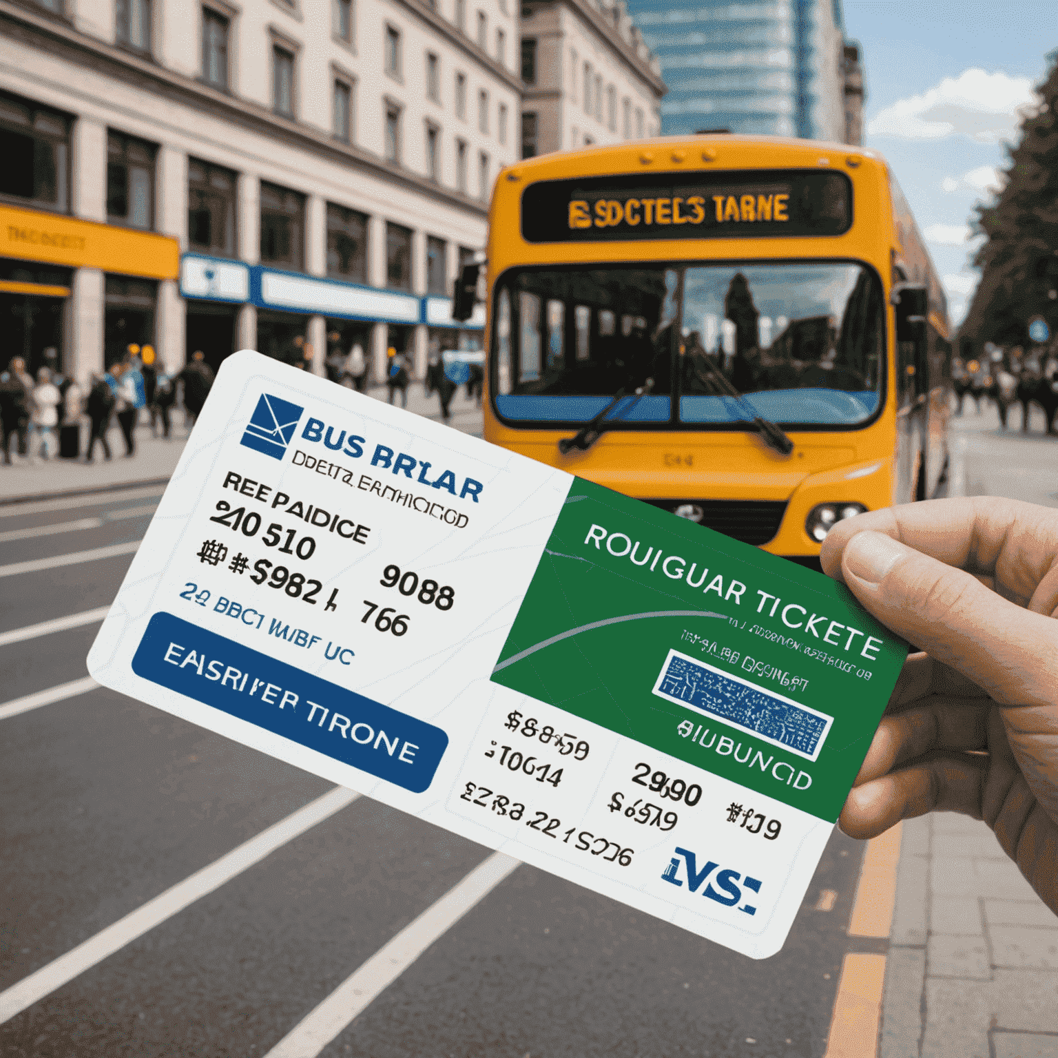 A split image showing a regular ticket price and a discounted price with the bus travel card, emphasizing the savings.