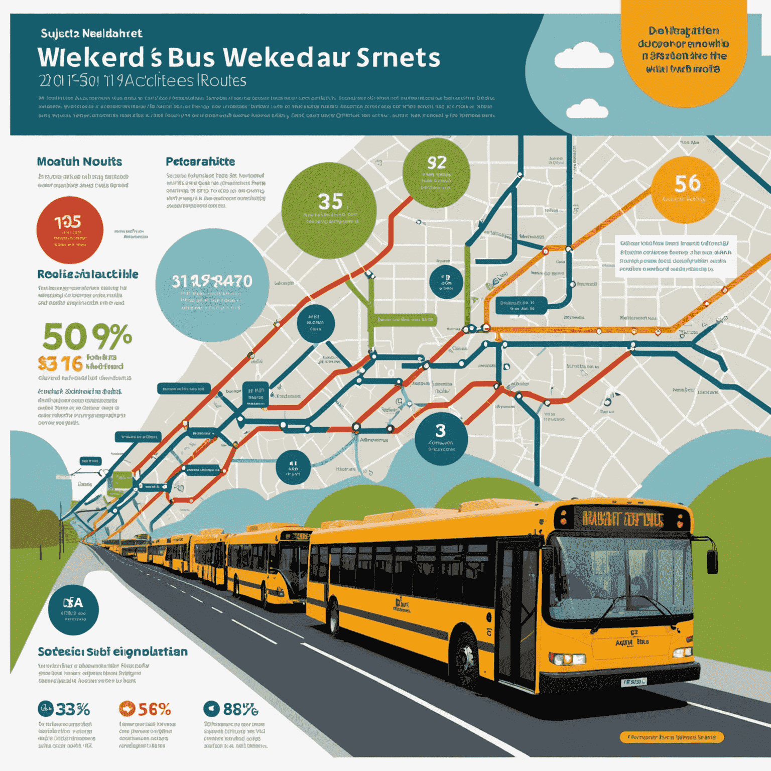 Infographic showing increased weekend bus schedules for popular routes, with buses running more frequently